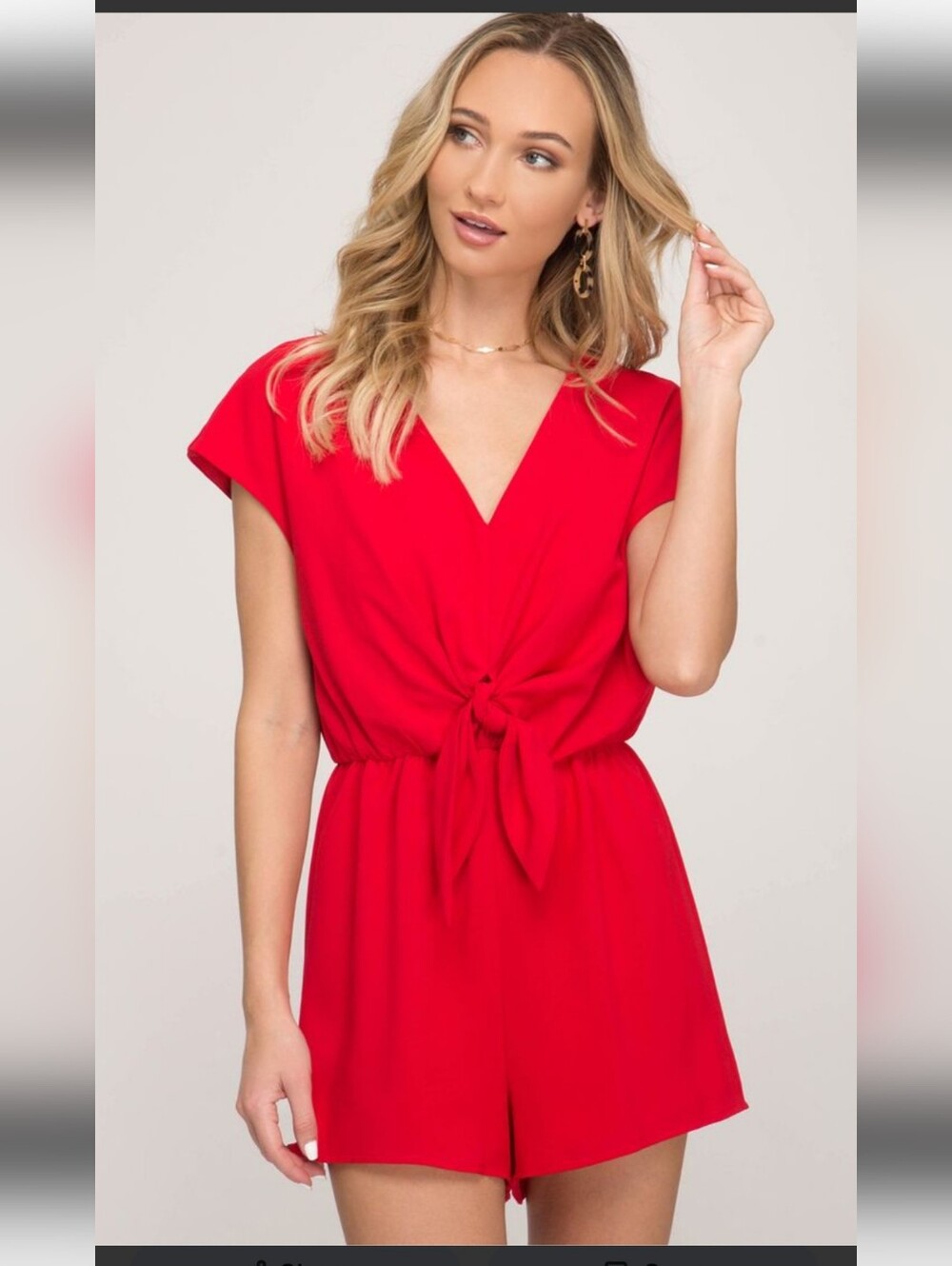 NWT She + Sky Red V-Neck Tie-Front Romper Size MEDIUM